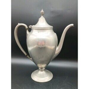 Vtg Insico Pewter Tea Pot 517 9"  Hinges Lid Pedestal Footed